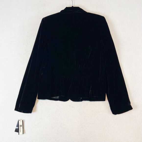 AB Studio Black Velvet Blazer Jacket Women's 12 Classic Goth Glam Dark Academia - Picture 3 of 8
